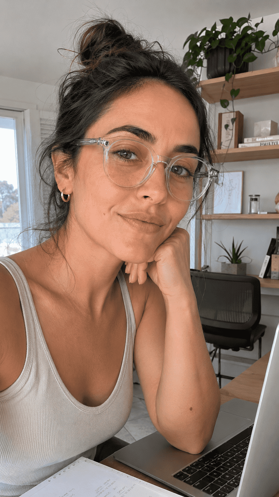 Litez Air clear frame worn at a desk
